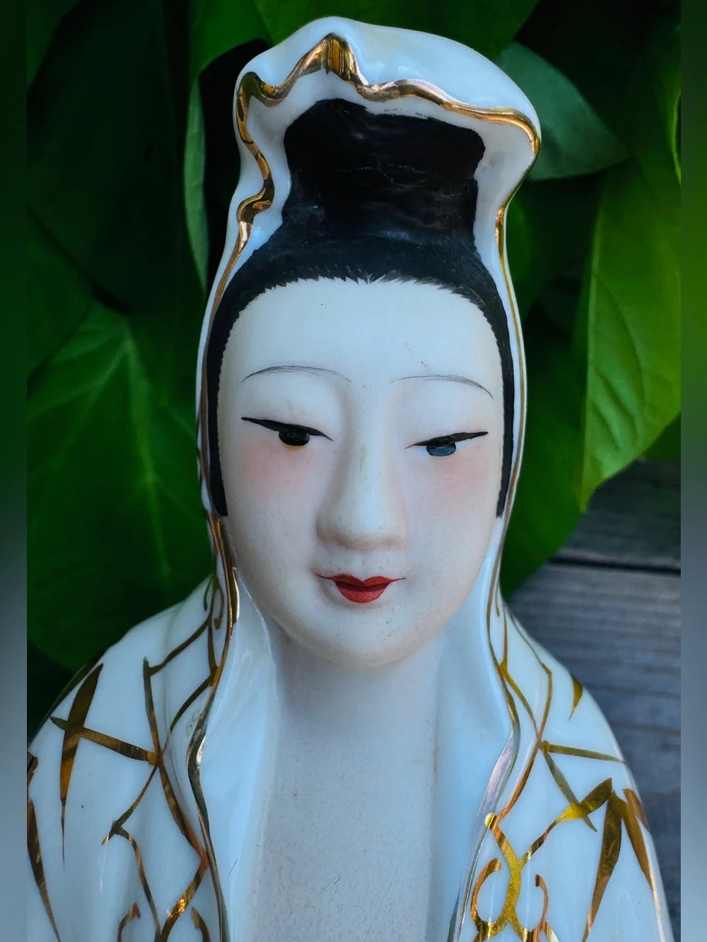 Vintage White and Gold Porcelain Guanyin Figurine - Home Accents
